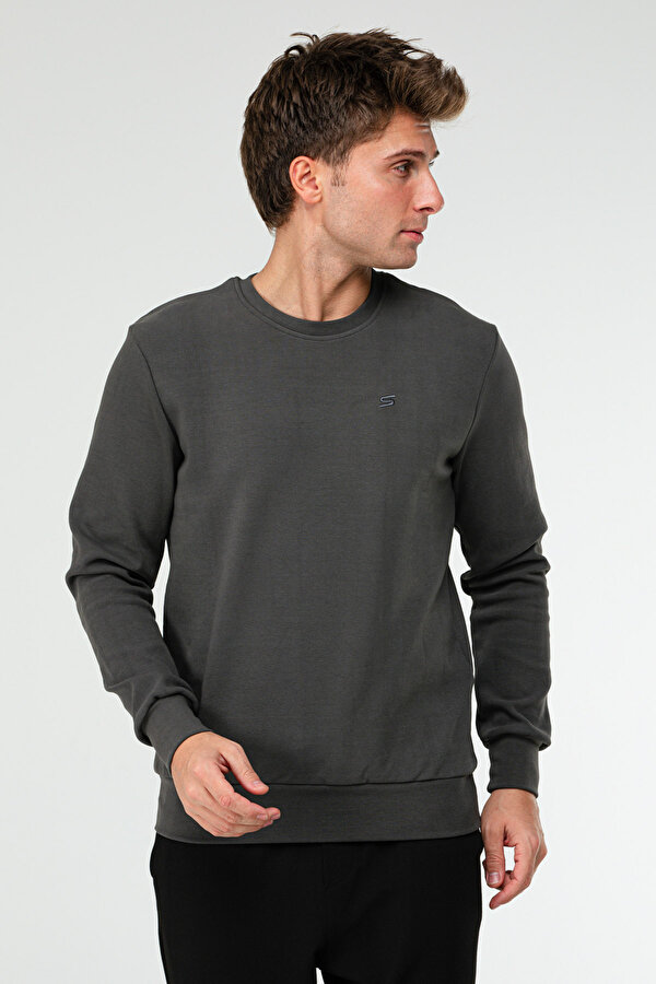 Füme Regular Pamuklu O Yaka Basic Erkek Sweatshirt xc2381
