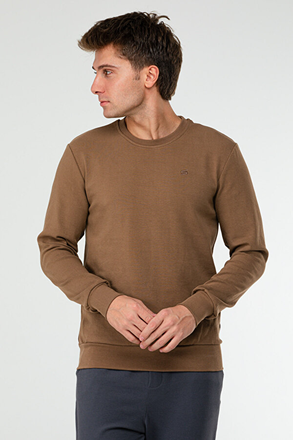 Camel Regular Pamuklu O Yaka Basic Erkek Sweatshirt xc2381