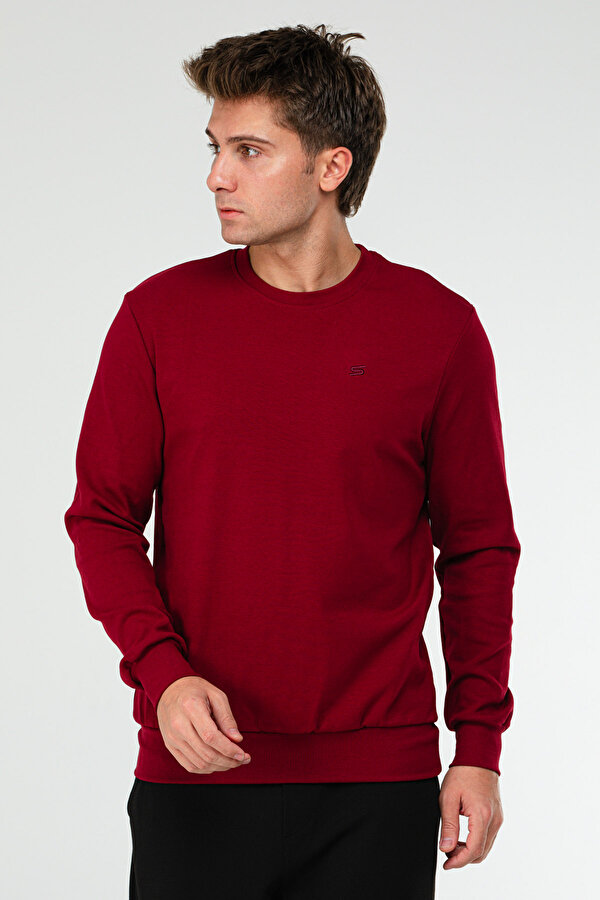 Bordo Regular Pamuklu O Yaka Basic Erkek Sweatshirt xc2381