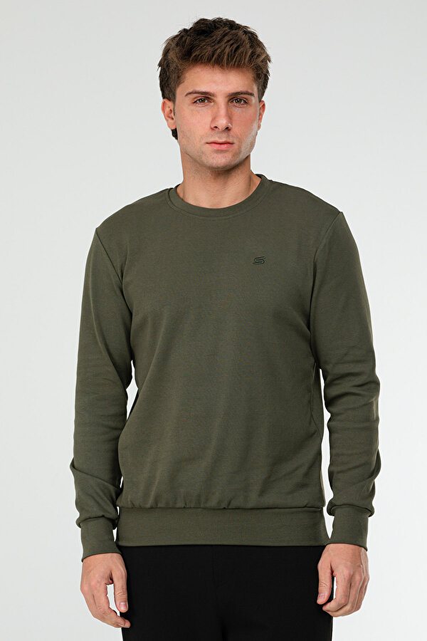 Haki Regular Pamuklu O Yaka Basic Erkek Sweatshirt xc2381