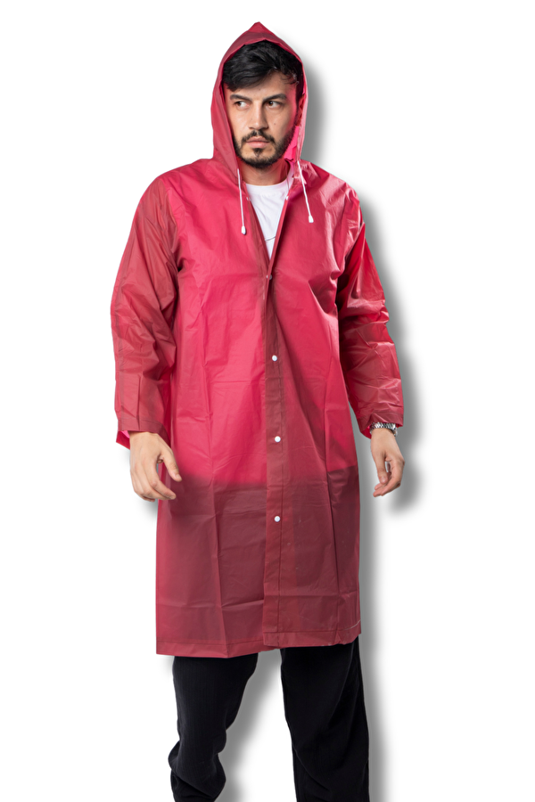 Kadın Erkek Yağmurluk Kapüşonlu Çıtçıtlı Eva Bordo Yağmurluk BYMMRC881R07