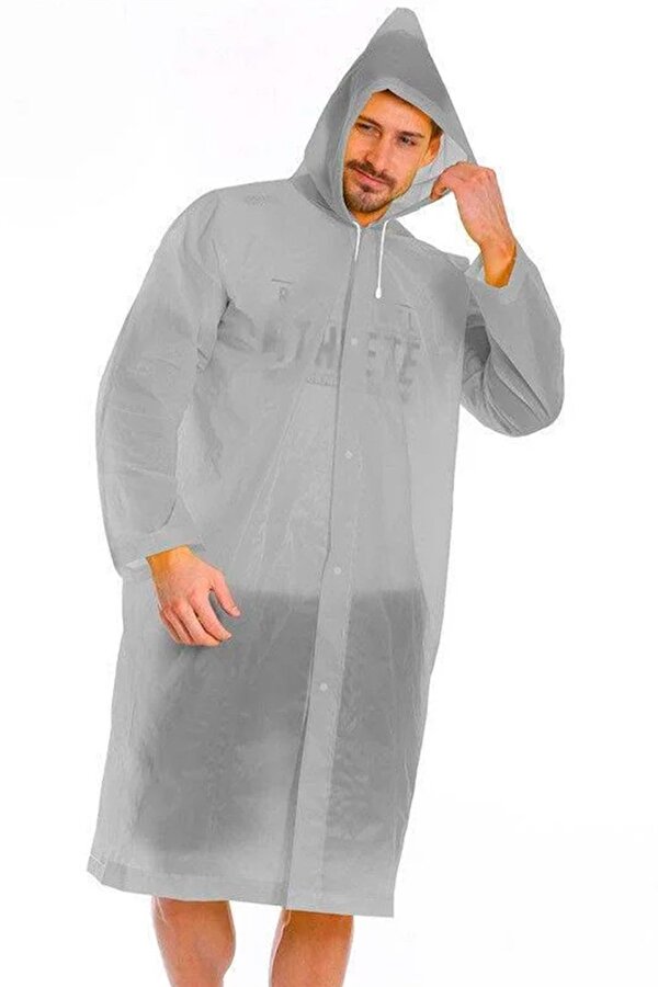 Kadın Erkek Yağmurluk Kapüşonlu Çıtçıtlı Eva Gri Yağmurluk BYMMRC881R05