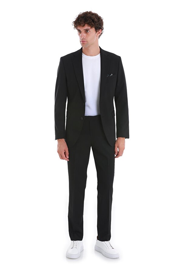 Siyah Slim Fit Düz Mono Yaka Klasik Takım Elbise