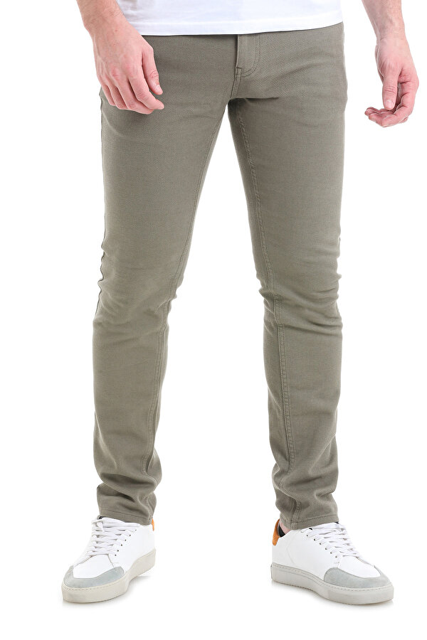 Haki Slim Fit Düz 5 Cep Pamuklu Kanvas Pantolon