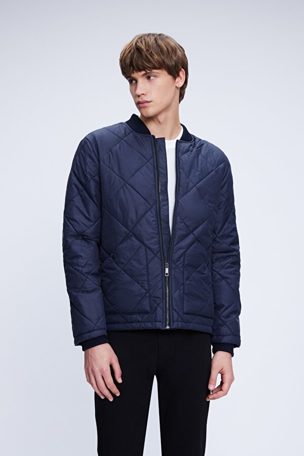 Lacivert Regular Fit Bomber Yaka Kapitone Mont