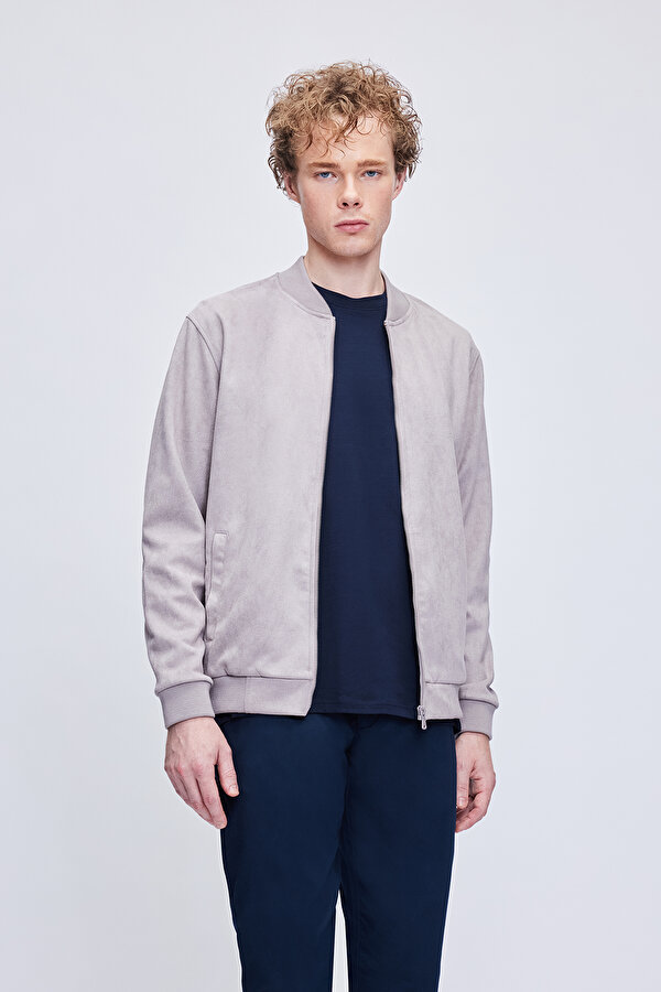 Gri Regular Fit Bomber Yaka Mevsimlik Mont