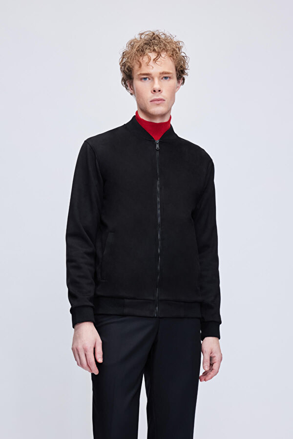 Siyah Regular Fit Bomber Yaka Mevsimlik Mont