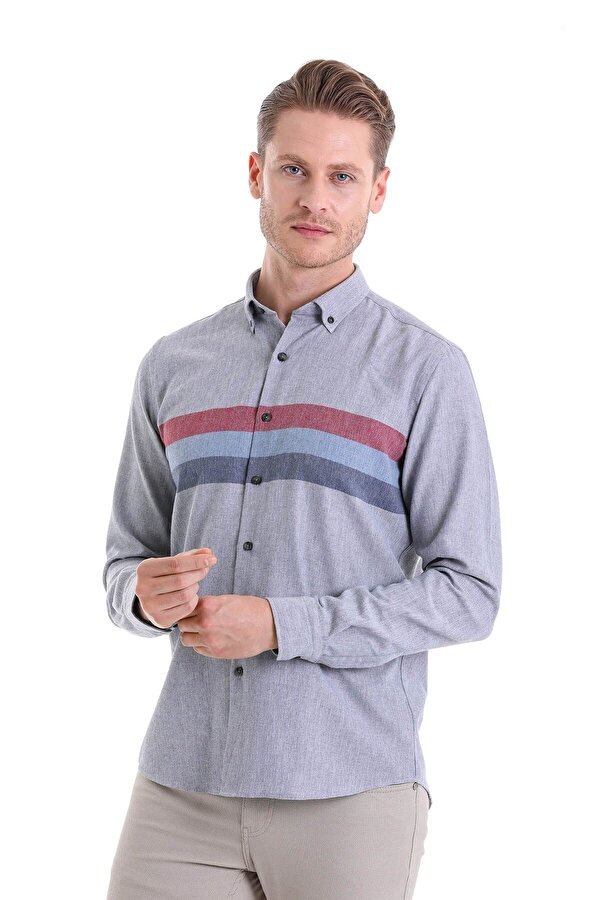 Bordo Comfort Fit Düz Düğmeli Yaka Uzun Kollu Casual Flanel Gömlek