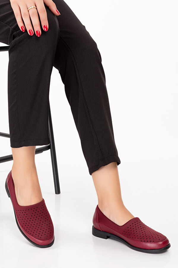 Gondol Hakiki Deri Üzeri Strecli Taş Detaylı Günlük Ayakkabı vdt.194