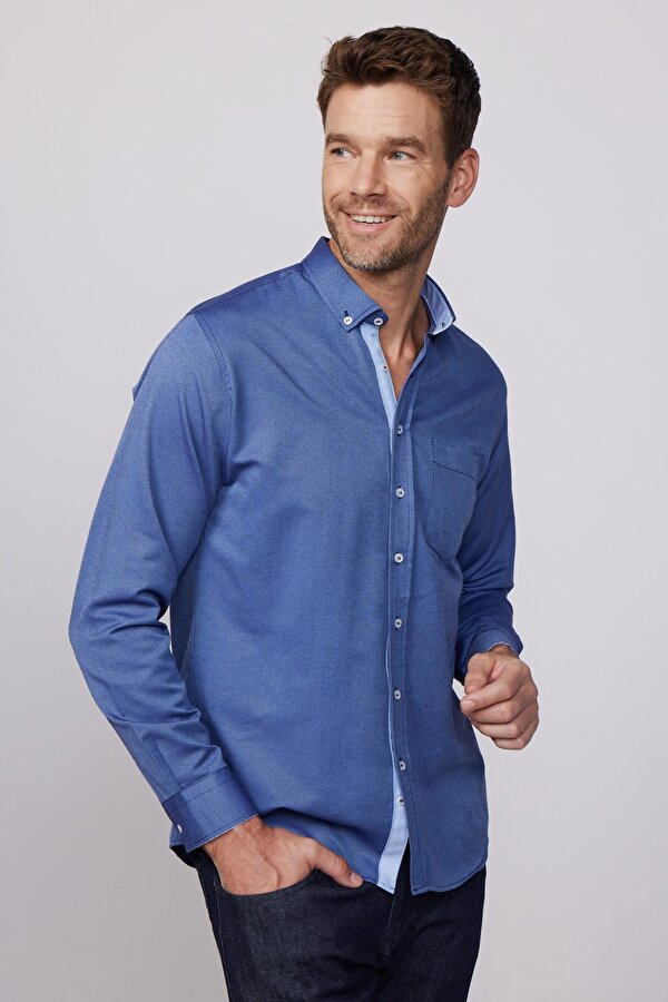 Erkek Regular Fit Klasik Kesim Düğmeli Yaka Pamuklu Kolay Ütü Oxford Düz Gömlek