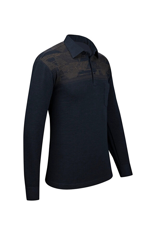 Erkek Uzun Kollu Desenli Gömlek Yaka Kol Manşetli Cepli Sweat 5026 Laci-Kahve