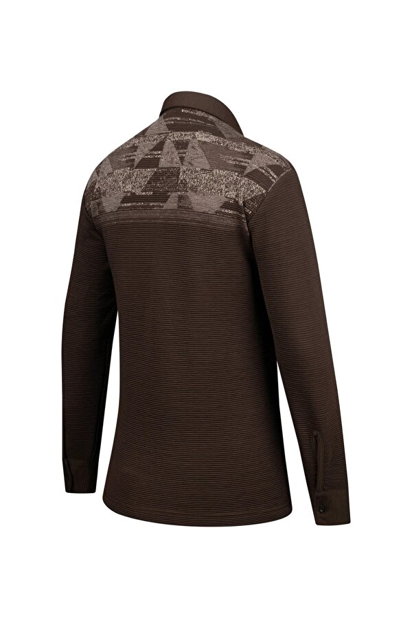 Erkek Uzun Kollu Desenli Gömlek Yaka Kol Manşetli Cepli Sweat 5026 Kahverengi