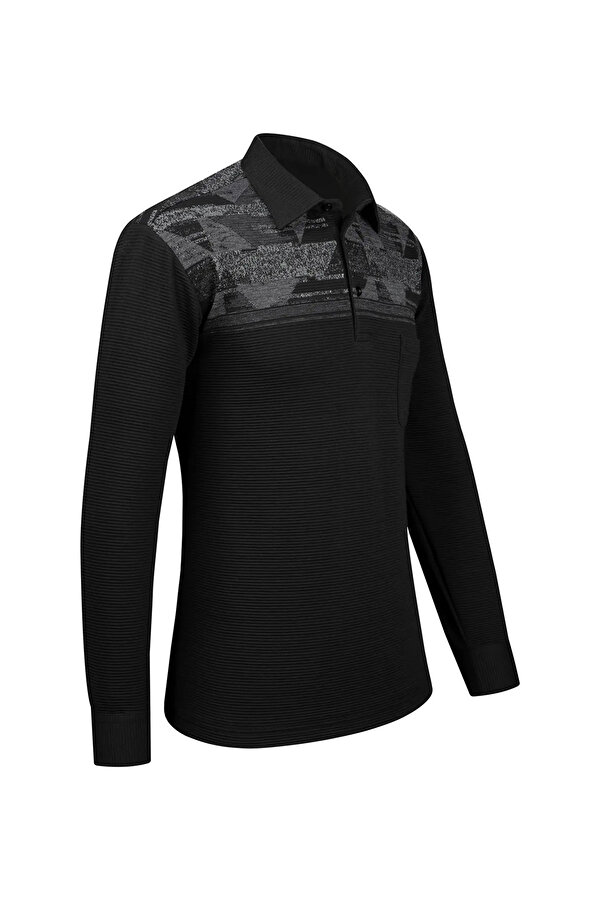 Erkek Uzun Kollu Desenli Gömlek Yaka Kol Manşetli Cepli Sweat 5026 Antrasit