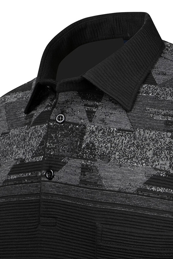 Erkek Uzun Kollu Desenli Gömlek Yaka Kol Manşetli Cepli Sweat 5026 Antrasit