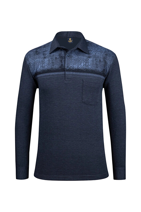 Erkek Uzun Kollu Desenli Gömlek Yaka Kol Manşetli Cepli Sweat 5025 Indigo