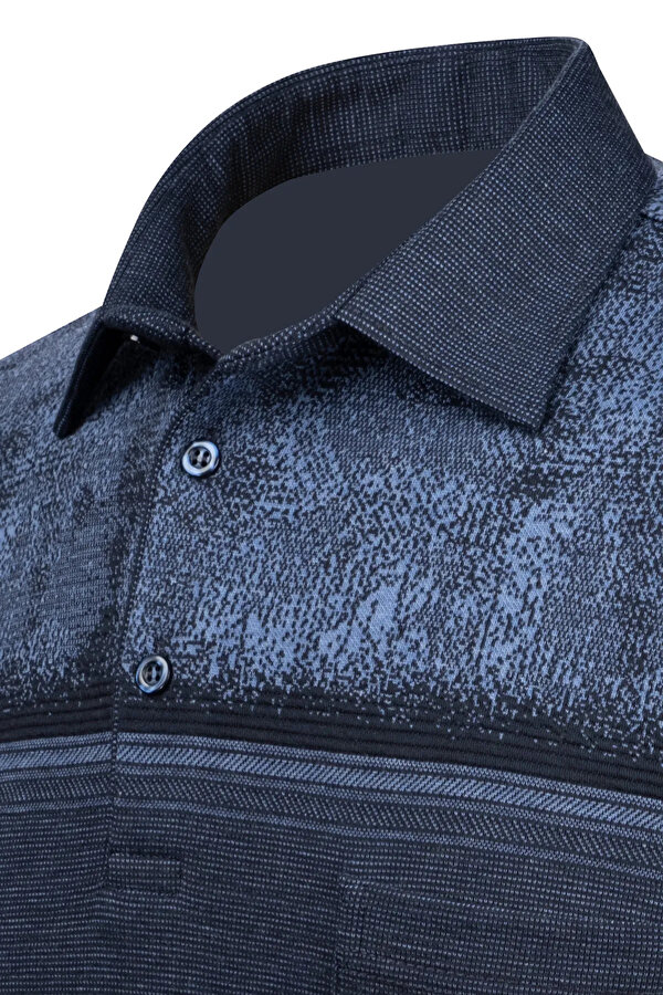 Erkek Uzun Kollu Desenli Gömlek Yaka Kol Manşetli Cepli Sweat 5025 Indigo