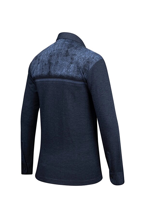 Erkek Uzun Kollu Desenli Gömlek Yaka Kol Manşetli Cepli Sweat 5025 Indigo