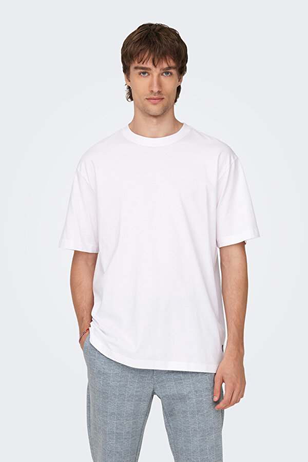 Only & Sons Erkek Onsfred Bisiklet Yaka Kısa Kollu %100 Pamuk T-Shirt 22022532 Beyaz