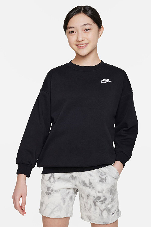 Sportswear Club Flee Siyah Kız Çocuk Sweatshirt