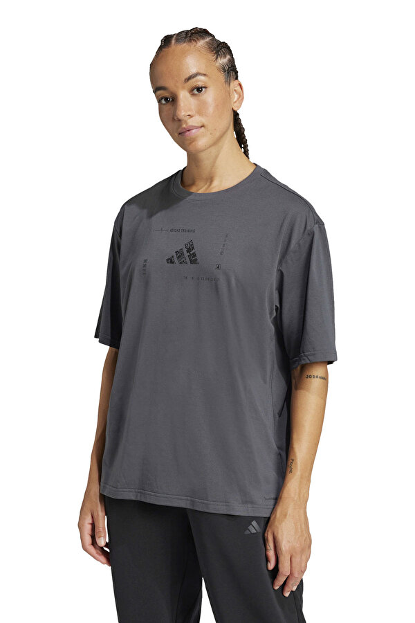 W BOX LOGO G T Gri Kadın Kısa Kol T-Shirt