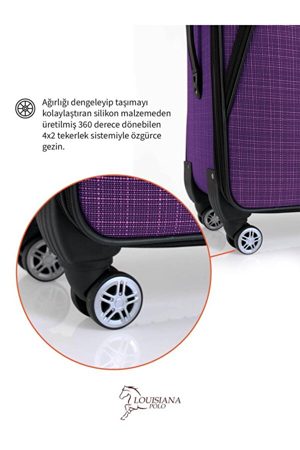 Büyük ve Orta Boy Valiz Seti 4 Teker Kumaş Valiz Mor 1081