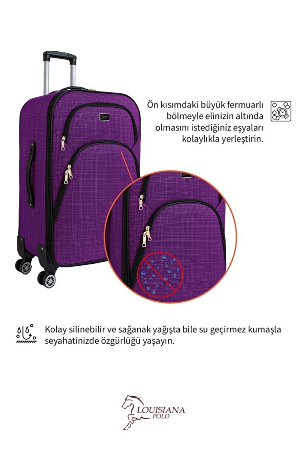 Büyük ve Orta Boy Valiz Seti 4 Teker Kumaş Valiz Mor 1081
