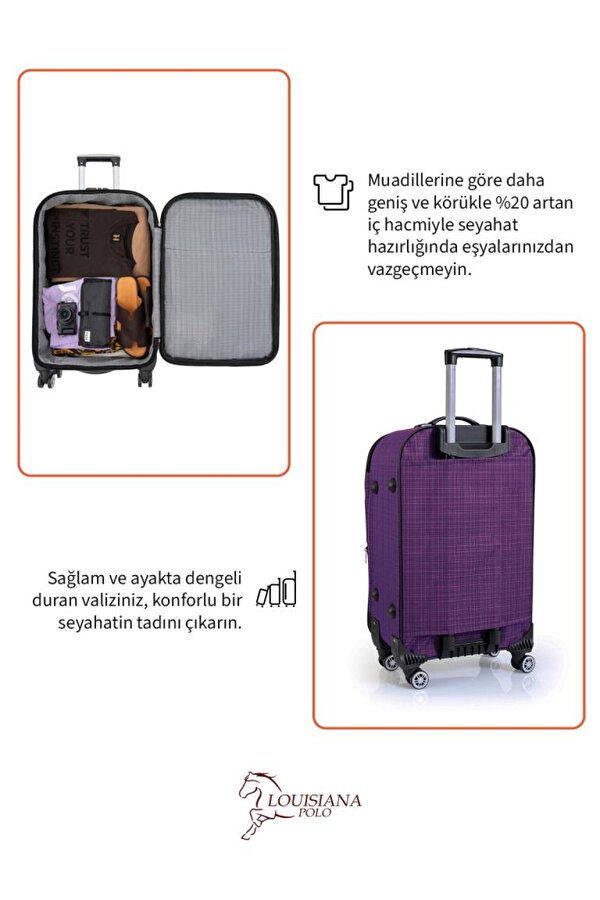 Büyük ve Orta Boy Valiz Seti 4 Teker Kumaş Valiz Mor 1081