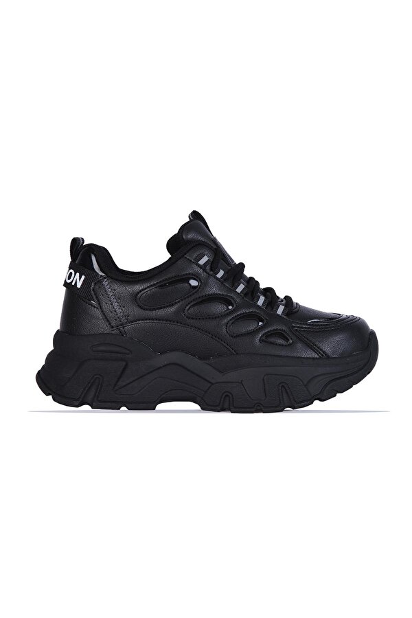 Skuaıter 1001-6 Siyah Kalın Taban Kadın Sneaker Ayakkabı