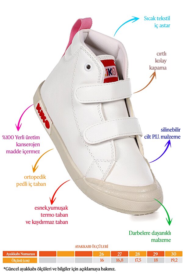 Garf Günlük Cırtlı Kız Çocuk Bot Ayakkabı Beyaz - Pudra