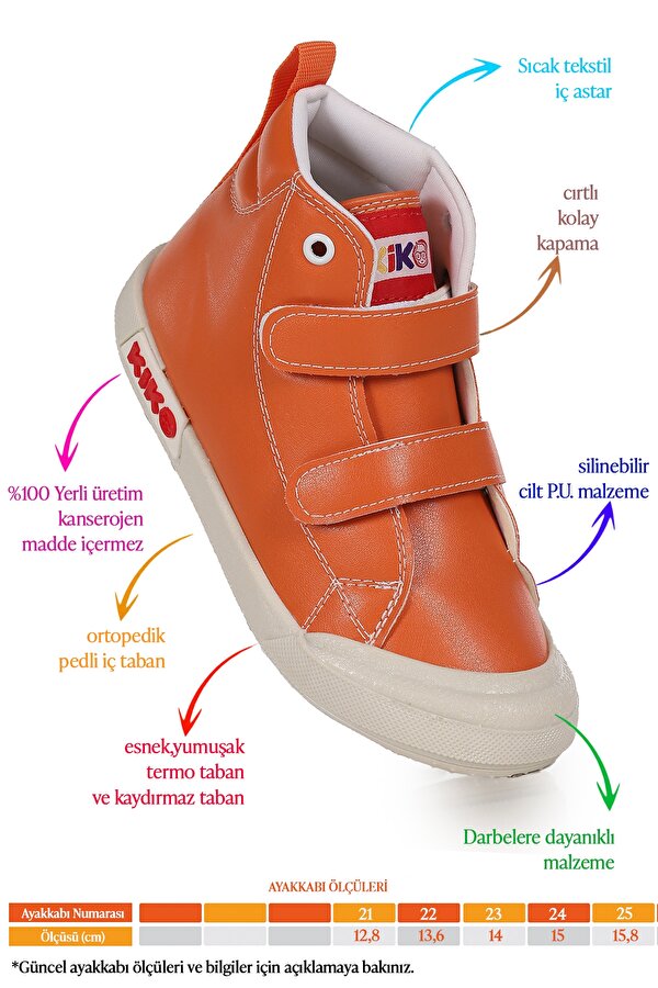 Garf Günlük Cırtlı Erkek Bebek Bot Ayakkabı Turuncu