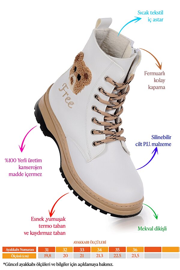 Teddy Cilt Termo Taban Kız Çocuk Bot Beyaz