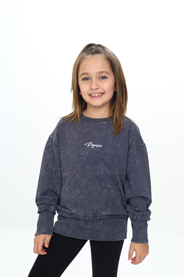 Toontoy Kız Çocuk Yıkamalı Nakışlı Sweatshirt