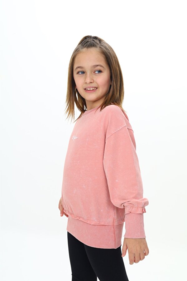 Toontoy Kız Çocuk Yıkamalı Nakışlı Sweatshirt