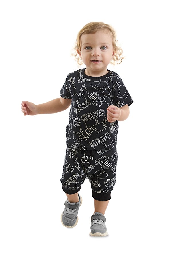 Araba Erkek Bebek Siyah T-Shirt Kapri Şort Takım
