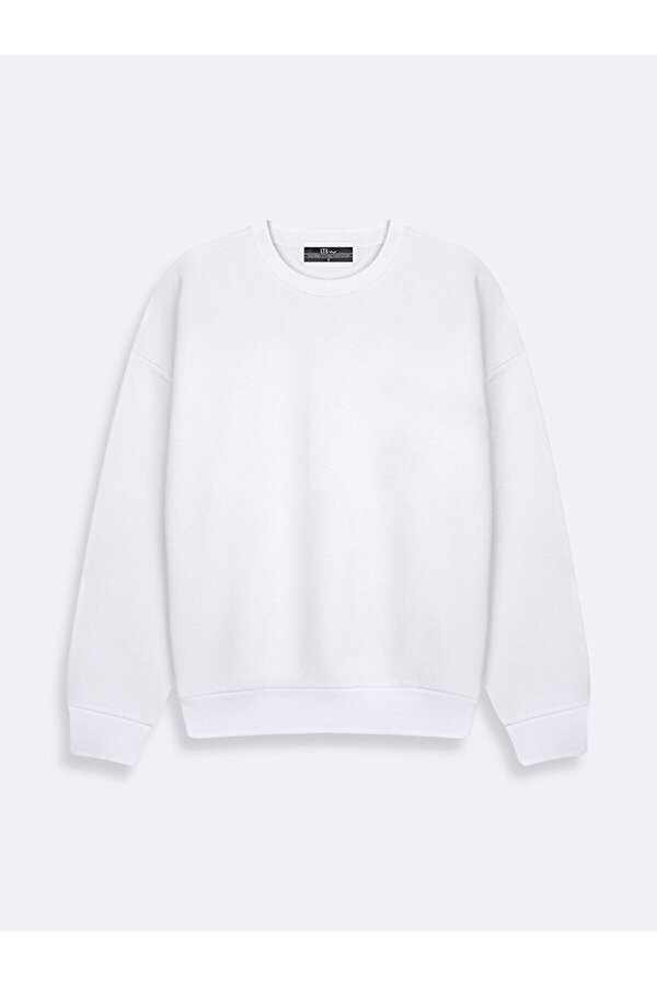 Düz Kapüşonlu Fermuarsız Regular Fit Beyaz Sweatshırt