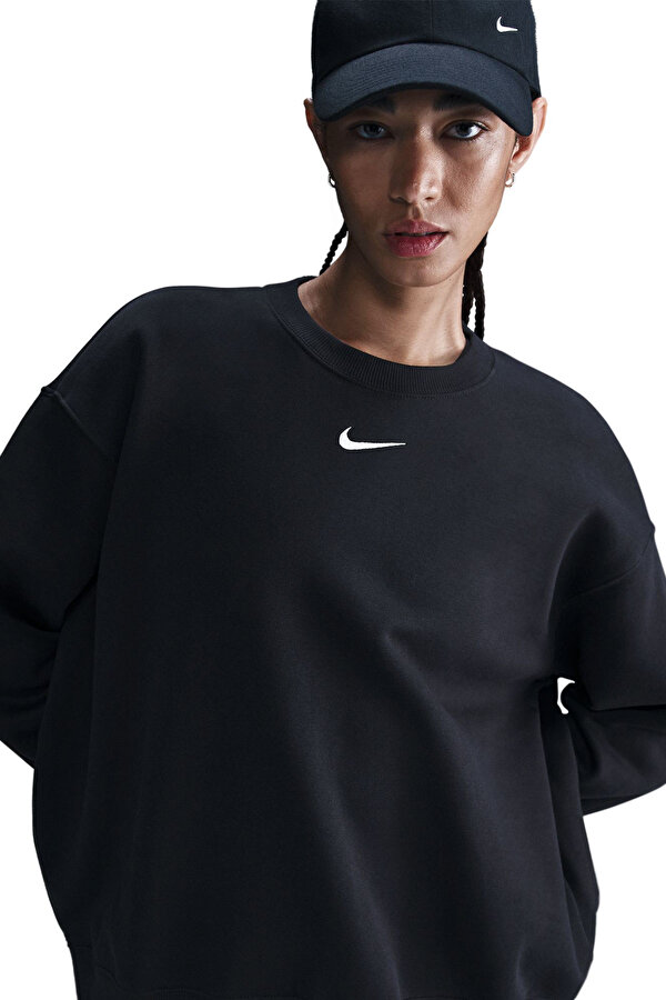 W NSW PHNX FLC OS LONG Siyah Kadın Sweatshirt