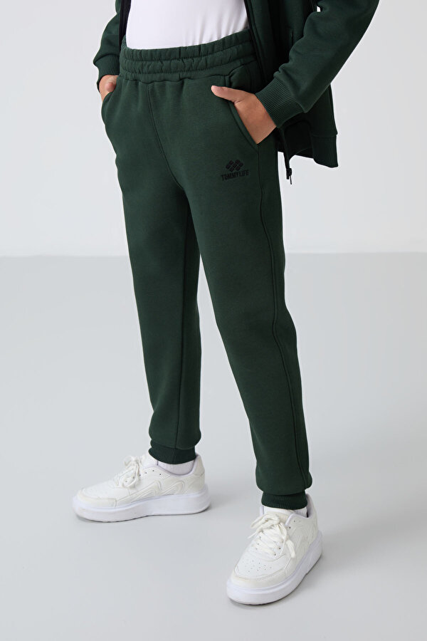 Çam Yeşil Pamuklu Kalın İçi Tüylü Yumuşak Dokulu Standart Fit Nakışlı Erkek Çocuk Eşofman Takım - 11