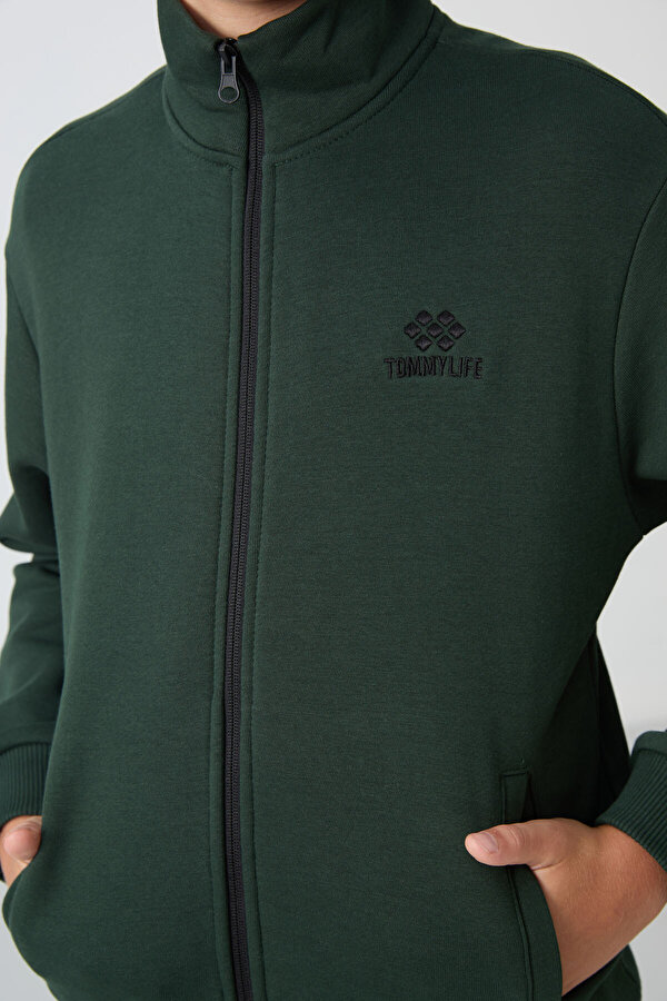 Çam Yeşil Pamuklu Kalın İçi Tüylü Yumuşak Dokulu Standart Fit Nakışlı Erkek Çocuk Eşofman Takım - 11