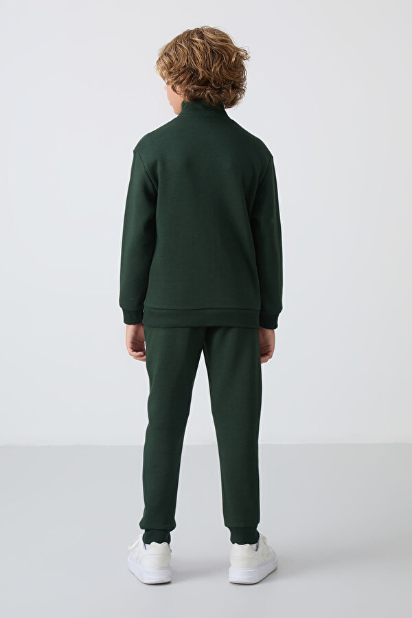 Çam Yeşil Pamuklu Kalın İçi Tüylü Yumuşak Dokulu Standart Fit Nakışlı Erkek Çocuk Eşofman Takım - 11