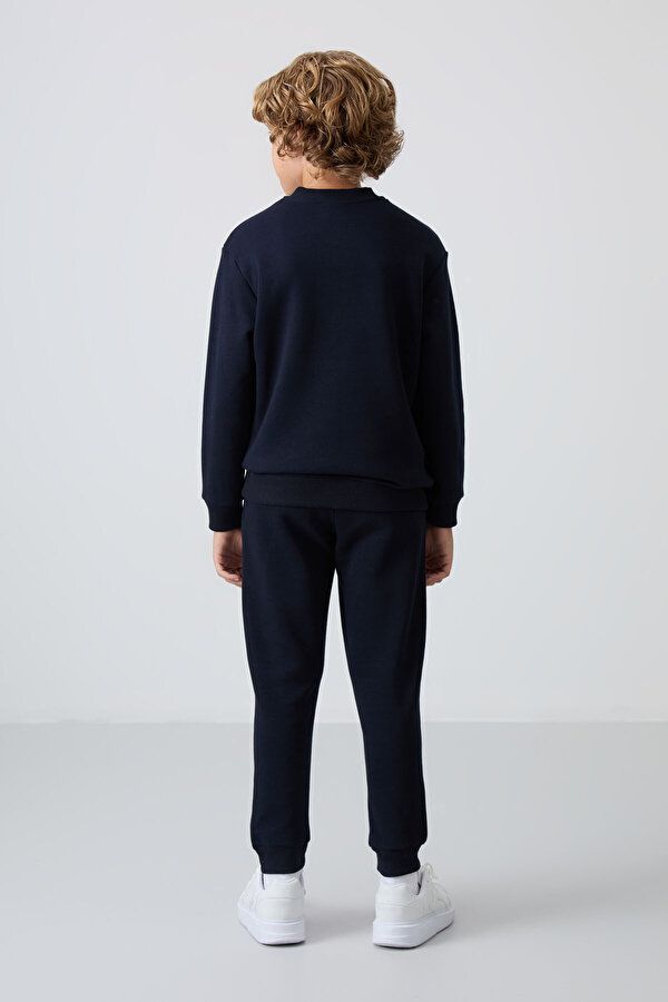 Lacivert Pamuklu Kalın İçi Tüylü Yumuşak Dokulu Standart Fit Baskılı Erkek Çocuk Eşofman Takım - 112