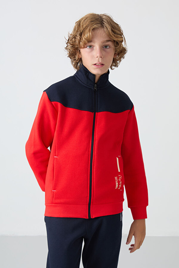 Fiesta-Lacivert Pamuklu Kalın İçi Tüylü Yumuşak Dokulu Standart Fit Nakışlı Erkek Çocuk Eşofman Takı