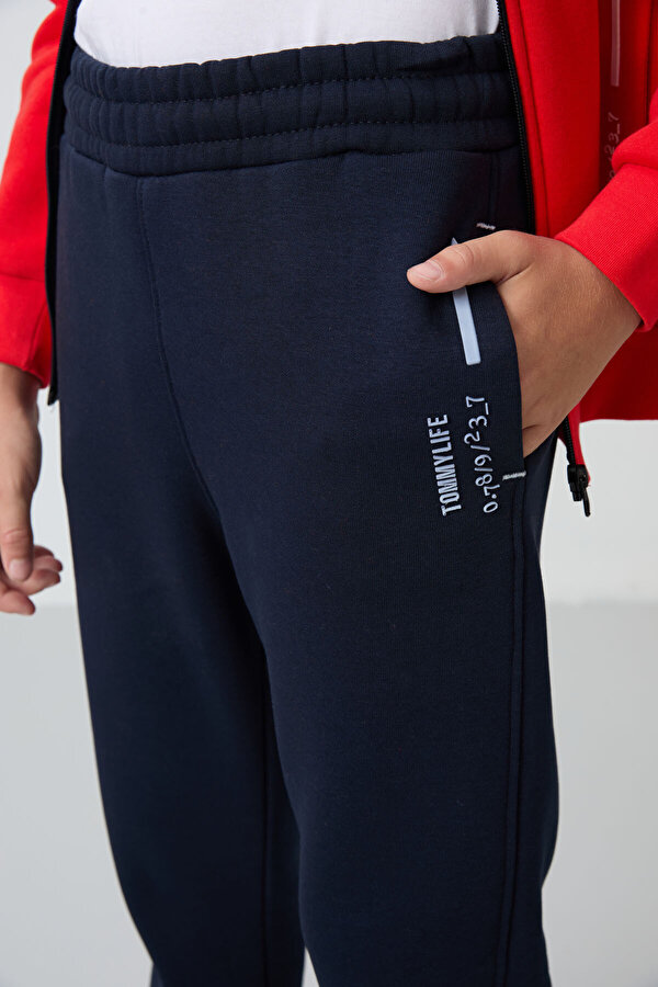 Fiesta-Lacivert Pamuklu Kalın İçi Tüylü Yumuşak Dokulu Standart Fit Nakışlı Erkek Çocuk Eşofman Takı