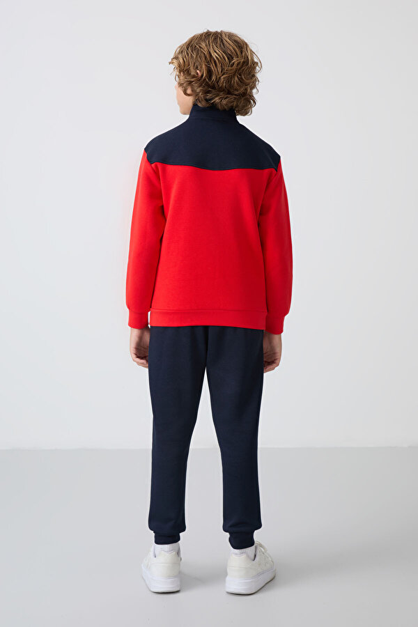 Fiesta-Lacivert Pamuklu Kalın İçi Tüylü Yumuşak Dokulu Standart Fit Nakışlı Erkek Çocuk Eşofman Takı