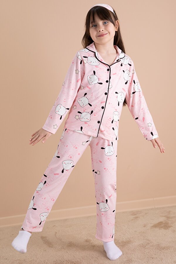 Pembe Happy Yazı Baskılı Kız Çocuk Pijama Takımı 20122