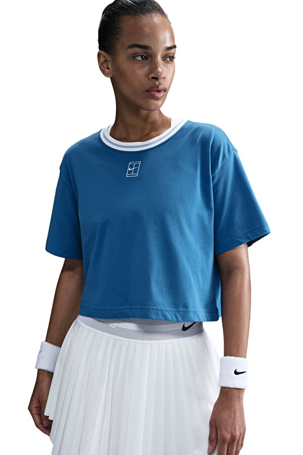W NK DF HERTAGE SS CROP T Mavi Kadın Kısa Kol T-Shirt