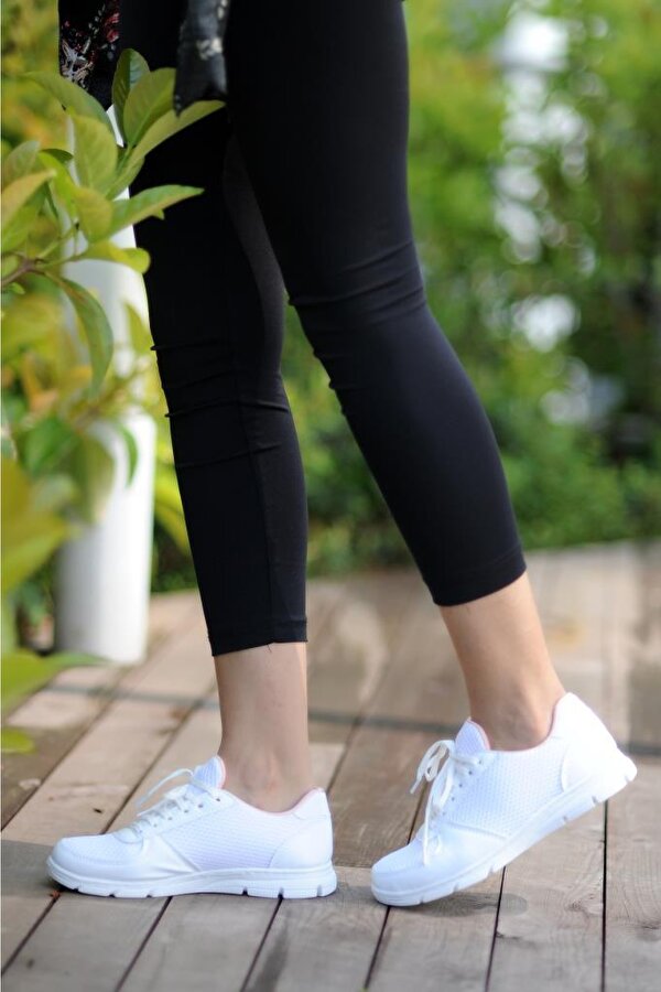 Fileli Bağcıklı Comfort Taban Kadın Sneaker A1971-20Beyaz