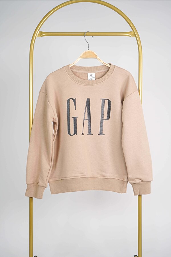 KIZ ERKEK BİSİKLET YAKA GAP BASKILI MANŞETLİ PAMUK SWEAT