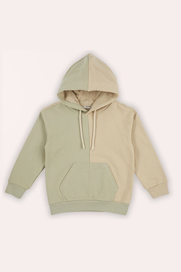 Erkek Çocuk Kontrast Parçalı Kapüşonlu Sweatshirt
