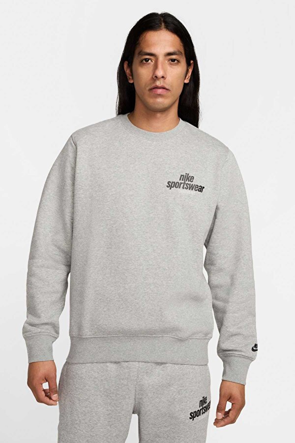 M NK CLUB BB CREW NSW GFX Gri Erkek Sweatshirt
