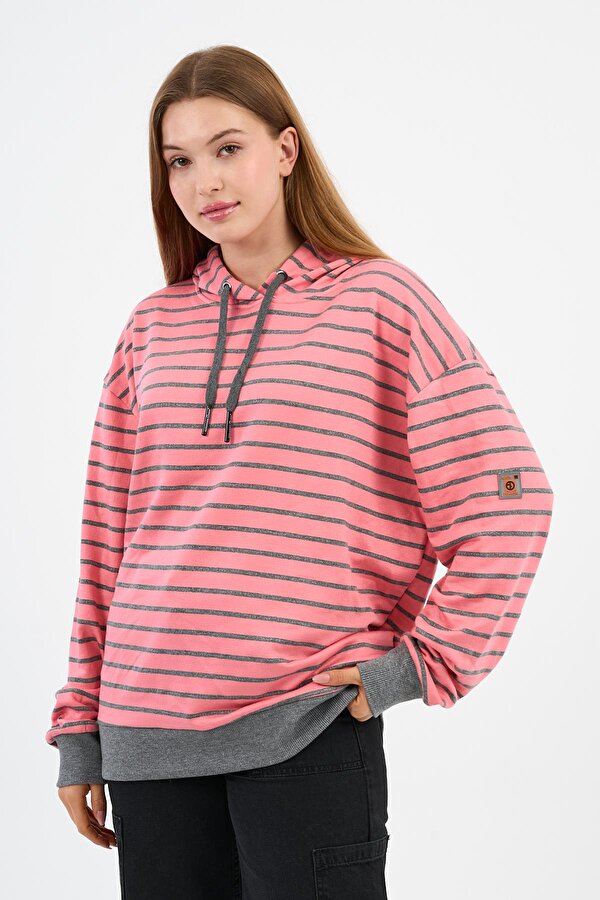 Çizgili Kapüşonlu Sweatshirt (UNX-00242-WN)